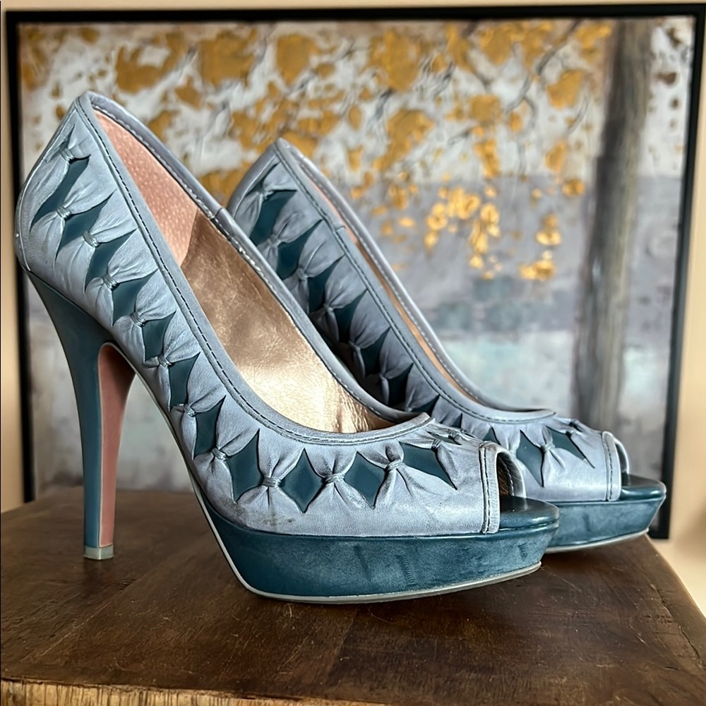 Elegant Blue Peep-Toe Heels